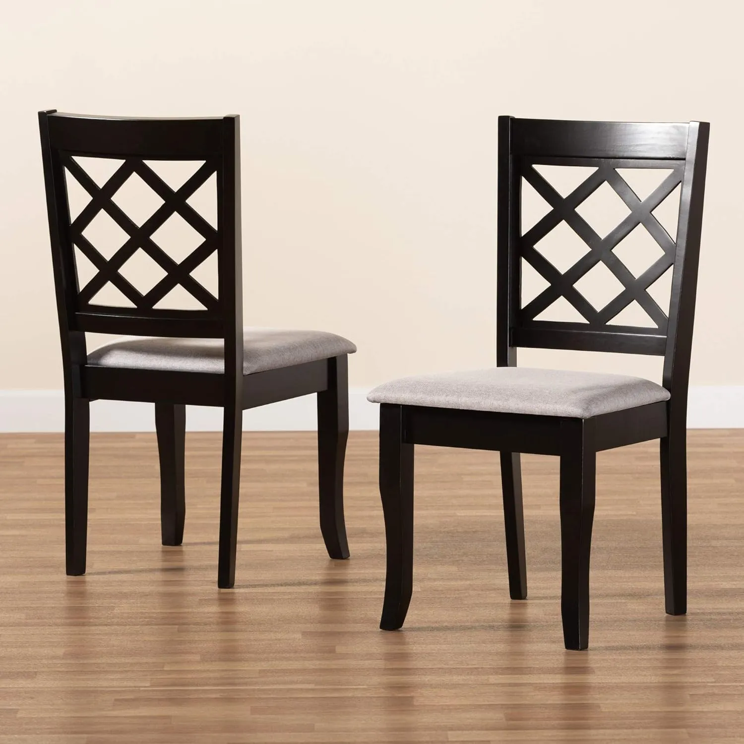 Baxton Studio Verner Dining Chair and Dining Chair Grey Fabric Upholstered and Dark Brown Finished Wood 2-Piece Dining Chair Set