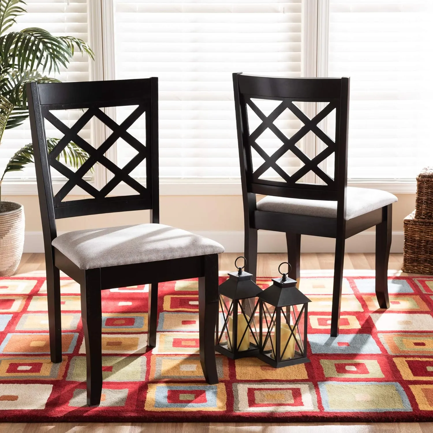 Baxton Studio Verner Dining Chair and Dining Chair Grey Fabric Upholstered and Dark Brown Finished Wood 2-Piece Dining Chair Set