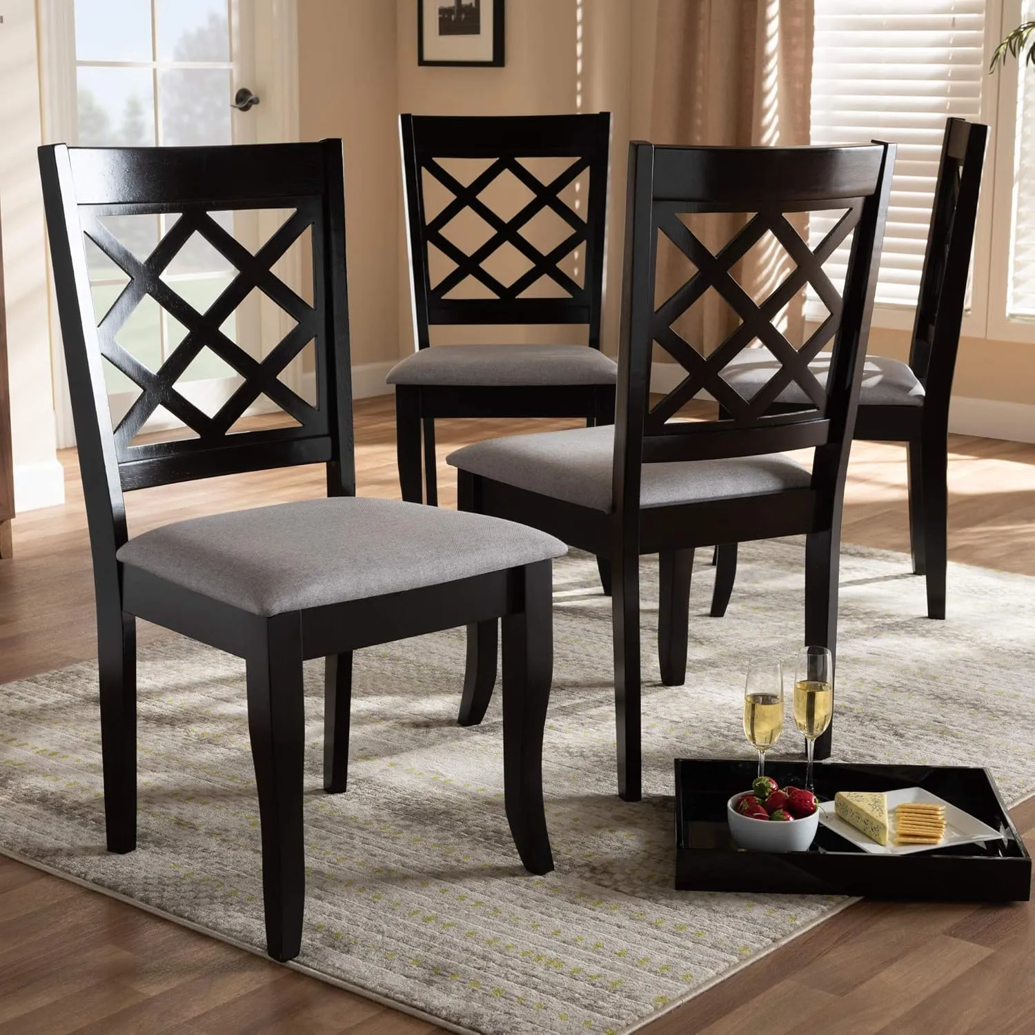 Baxton Studio Verner Dining Chair - Grey Fabric Upholstered, Espresso Brown Finished Wood