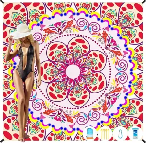 Beach Blanket Oversized Extra Large78 X 81",Waterproof Sandproof Beach Blanket 1-7 Adults Lightweight Durable for Travel Camping Hiking Picnic
