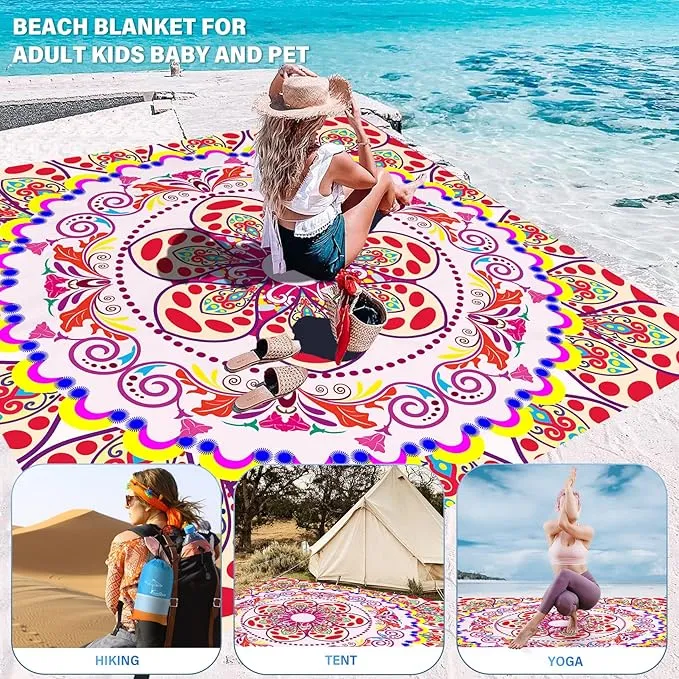 Beach Blanket Oversized Extra Large78 X 81",Waterproof Sandproof Beach Blanket 1-7 Adults Lightweight Durable for Travel Camping Hiking Picnic