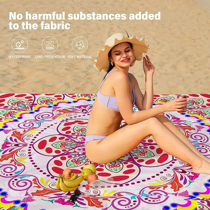 Beach Blanket Oversized Extra Large78 X 81",Waterproof Sandproof Beach Blanket 1-7 Adults Lightweight Durable for Travel Camping Hiking Picnic