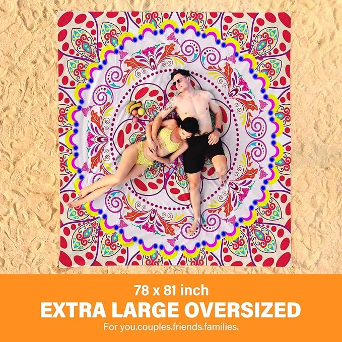 Beach Blanket Oversized Extra Large78 X 81",Waterproof Sandproof Beach Blanket 1-7 Adults Lightweight Durable for Travel Camping Hiking Picnic
