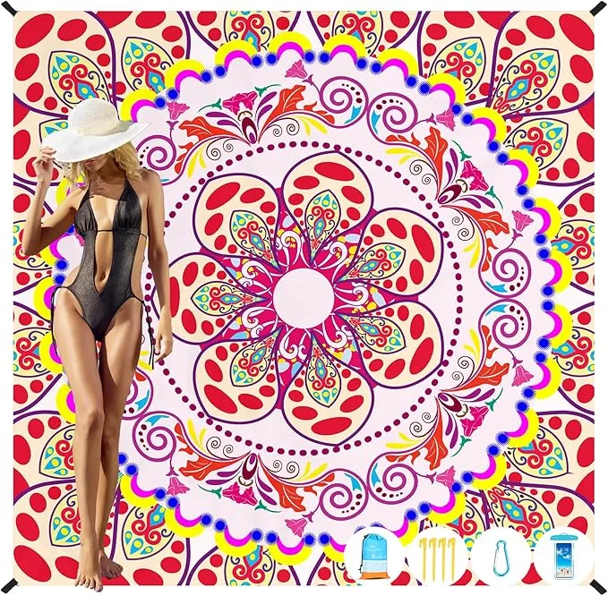 Beach Blanket Oversized Extra Large78 X 81",Waterproof Sandproof Beach Blanket 1-7 Adults Lightweight Durable for Travel Camping Hiking Picnic