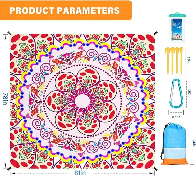 Beach Blanket Oversized Extra Large78 X 81",Waterproof Sandproof Beach Blanket 1-7 Adults Lightweight Durable for Travel Camping Hiking Picnic