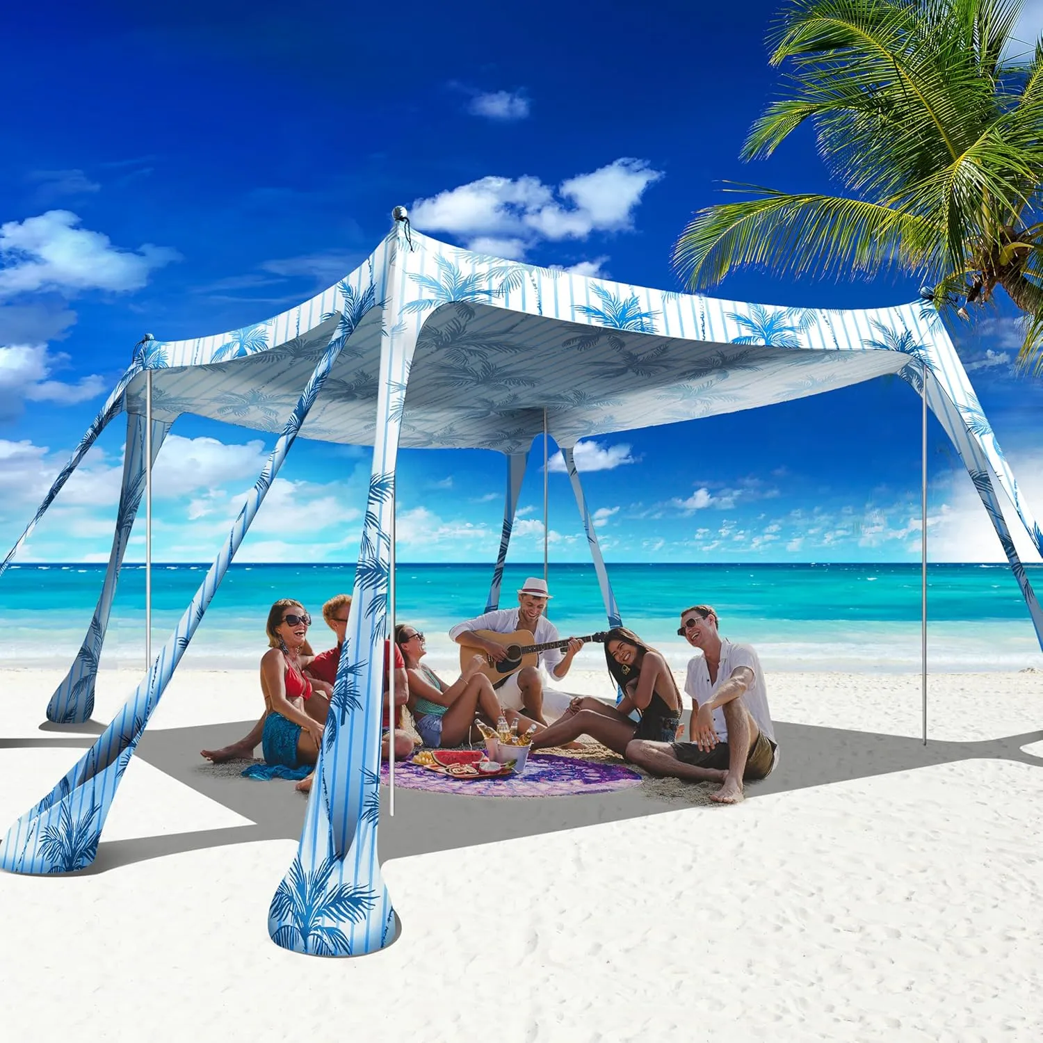 Beach Canopy Beach Tent Pop Up Shade 10x10ft Sun Shelter UPF50  with 8 Sandbags-2 Sand Shovel-4 Aluminum Poles-Ground Pegs-Portable Carrying Bag for Outdoor Family Camping Fishing Yard Picnic