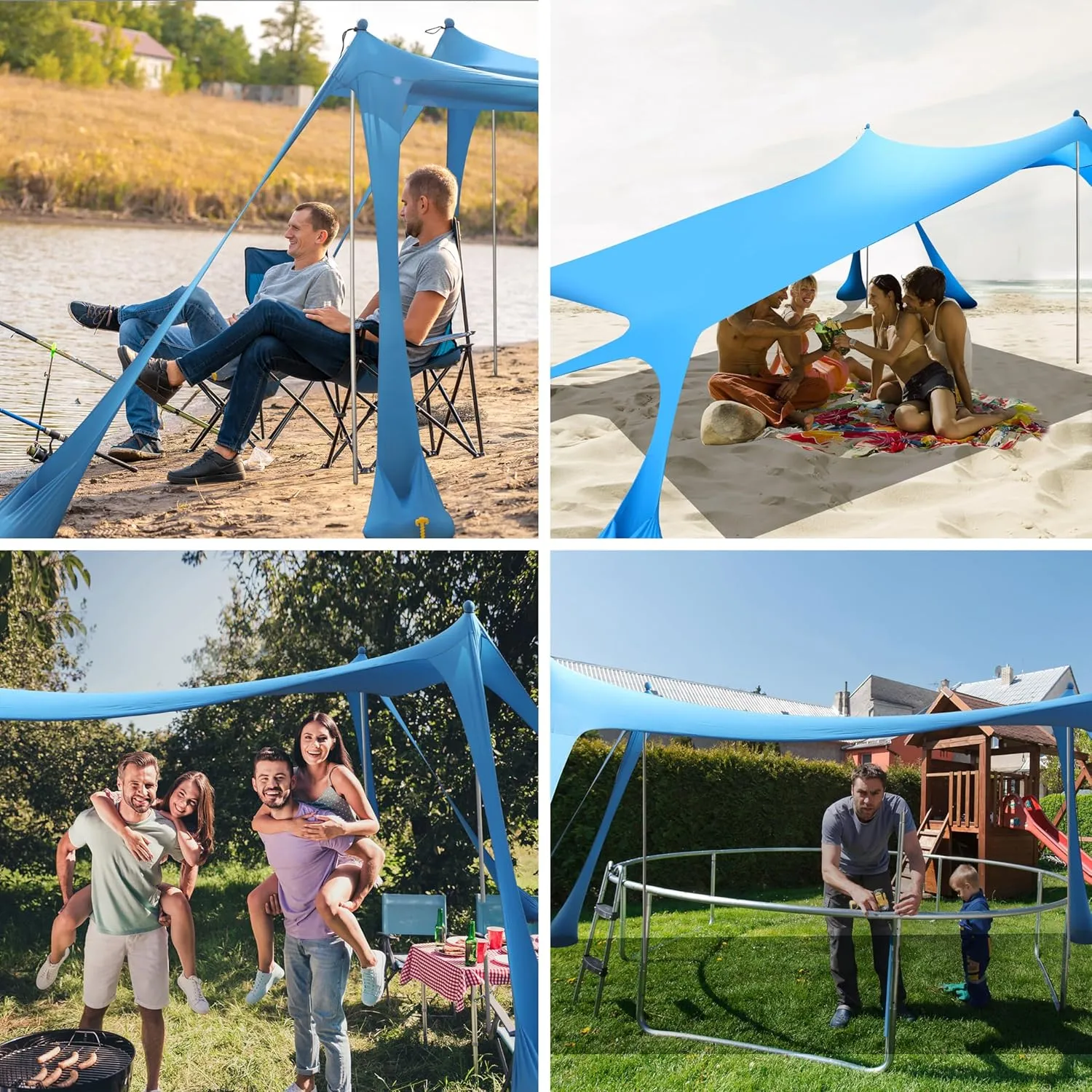 Beach Canopy Beach Tent Pop Up Shade 10x10ft Sun Shelter UPF50  with 8 Sandbags-2 Sand Shovel-4 Aluminum Poles-Ground Pegs-Portable Carrying Bag for Outdoor Family Camping Fishing Yard Picnic