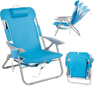 Beach Chair for Adults - Extra Wide 28-Inch Low Beach Chairs 4 Lying Positions Backpack Beach Chair, Storage Bag & Cup Holder, Foldable & Portable Outdoor/Travel Essential