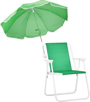 Beach Chair for Adults with Umbrella, Folding Heavy Duty Camping Chair,Lightweight High Back Beach Lounge Chairs Shade Chair with Hard Armrest for Lawn Concert - Green