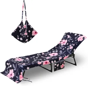 Beach Lounge Chair Towel Cover,Soft Microfiber Chaise Lounge Towel Cover Patio Pool Chairs Cover with Side Pockets,80" x 26" Chair Cover for Beach/Pool Sunbathing Holiday (Flower)
