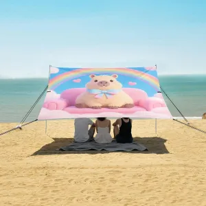 Beach Shade Tent with UPF50  UV Protection,Capybara Pink Cloud Rainbow Lightweight Camping Sun Shelter for Outdoor,Camping Trips, Fishing, Backyard,Picnics,Easy Set Up and Carry 9x10.5 FT