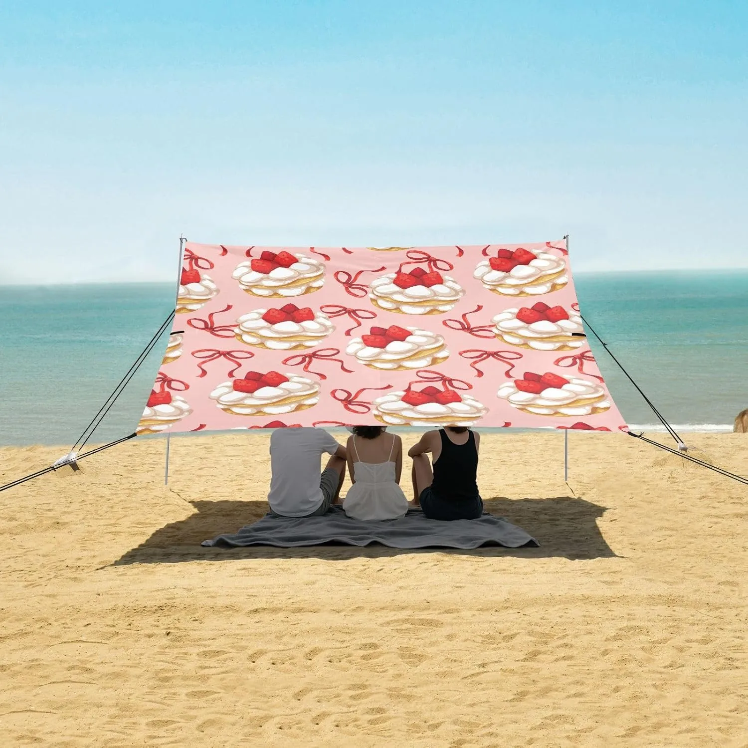 Beach Shade Tent with UPF50  UV Protection,Cute Strawberry Cake and Bows Lightweight Camping Sun Shelter for Outdoor,Camping Trips, Fishing, Backyard,Picnics,Easy Set Up and Carry 9x10.5 FT
