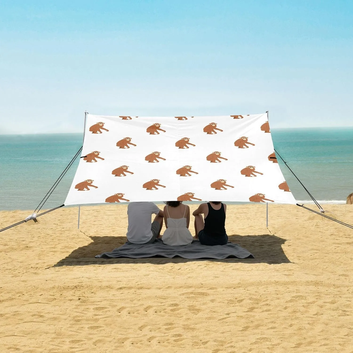 Beach Shade Tent with UPF50  UV Protection,Dusky Leaf Monkey Pattern Lightweight Camping Sun Shelter for Outdoor,Camping Trips, Fishing, Backyard,Picnics,Easy Set Up and Carry 9x10.5 FT