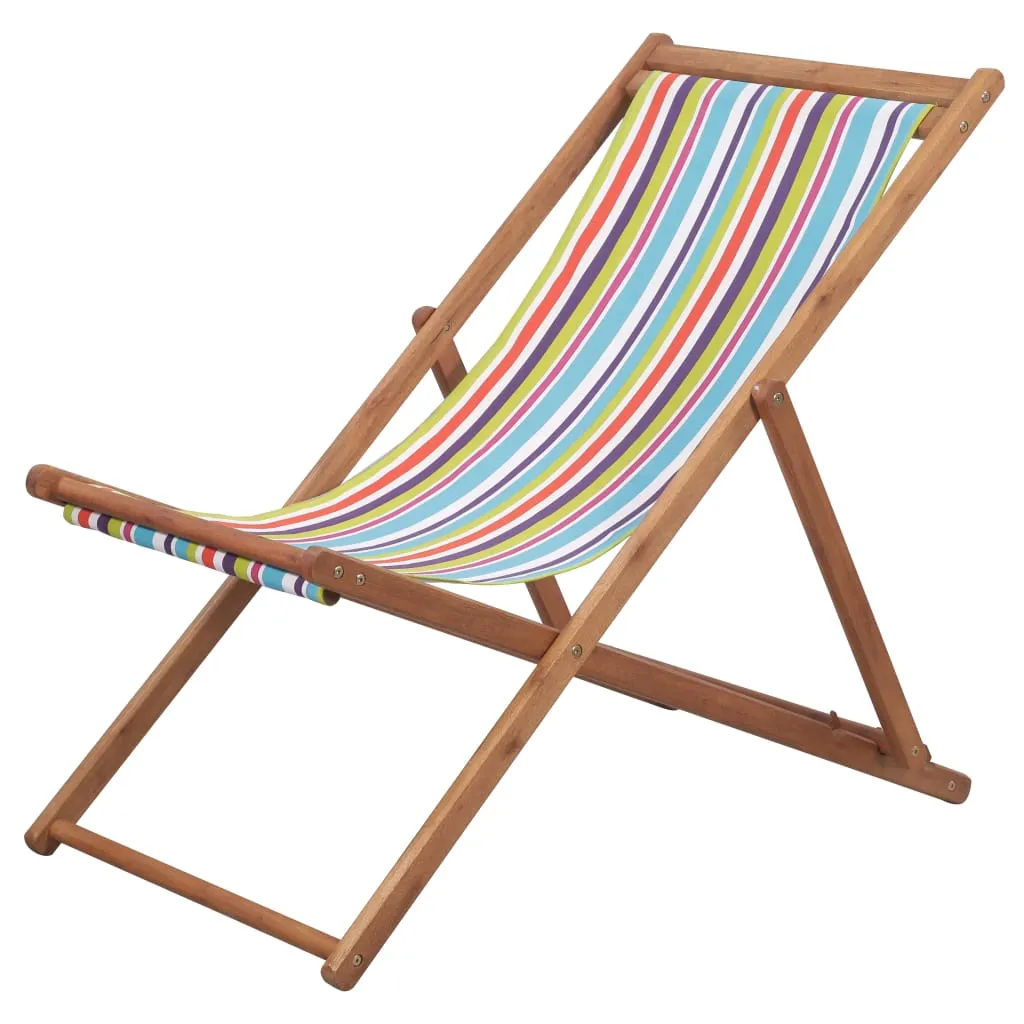 Beach Sling Patio Chair Folding Deck Chair Fabric and Wooden Frame
