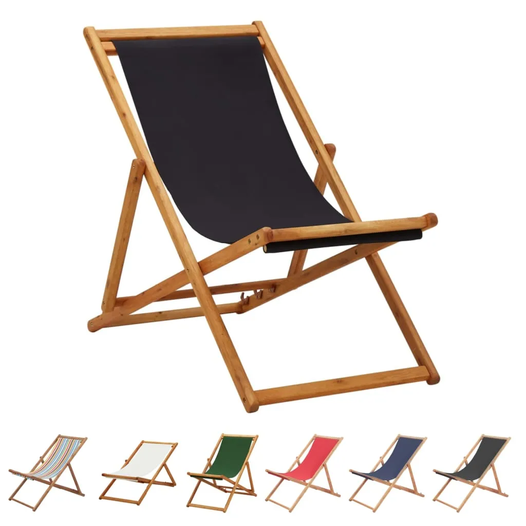 Beach Sling Patio Chair Folding Deck Chair Fabric and Wooden Frame