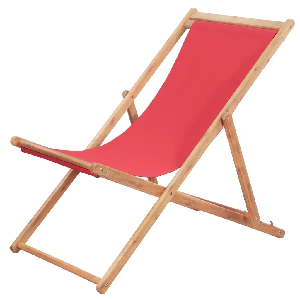 Beach Sling Patio Chair Folding Deck Chair Fabric and Wooden Frame