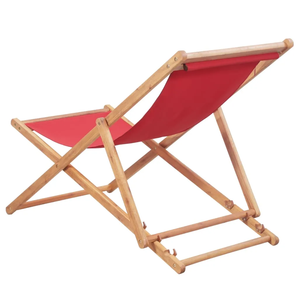 Beach Sling Patio Chair Folding Deck Chair Fabric and Wooden Frame