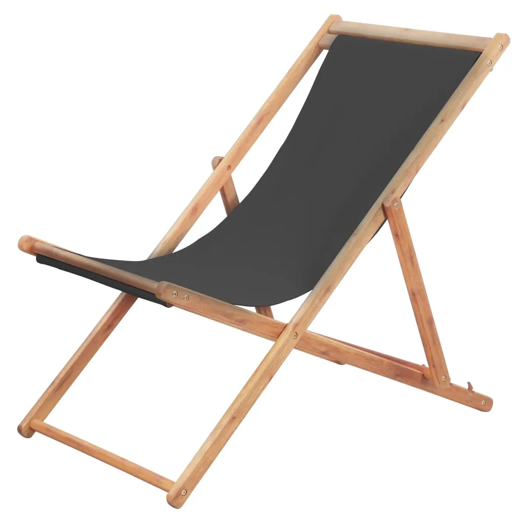 Beach Sling Patio Chair Folding Deck Chair Fabric and Wooden Frame