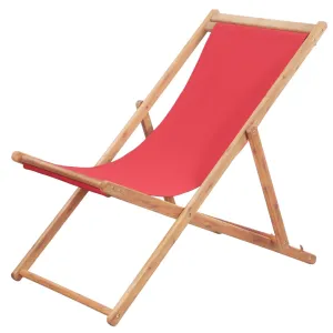 Beach Sling Patio Chair Folding Deck Chair Fabric and Wooden Frame