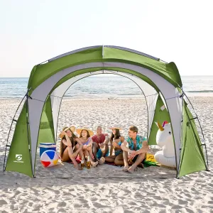Beach Tent 12 X 12ft Large UPF50  Pop Up Canopy with 2-Pcs Side Wall, Sun Shelter Rainproof, Waterproof for Camping Trips, Backyard Fun, Fishing, Parties, Or Picnics(Green)
