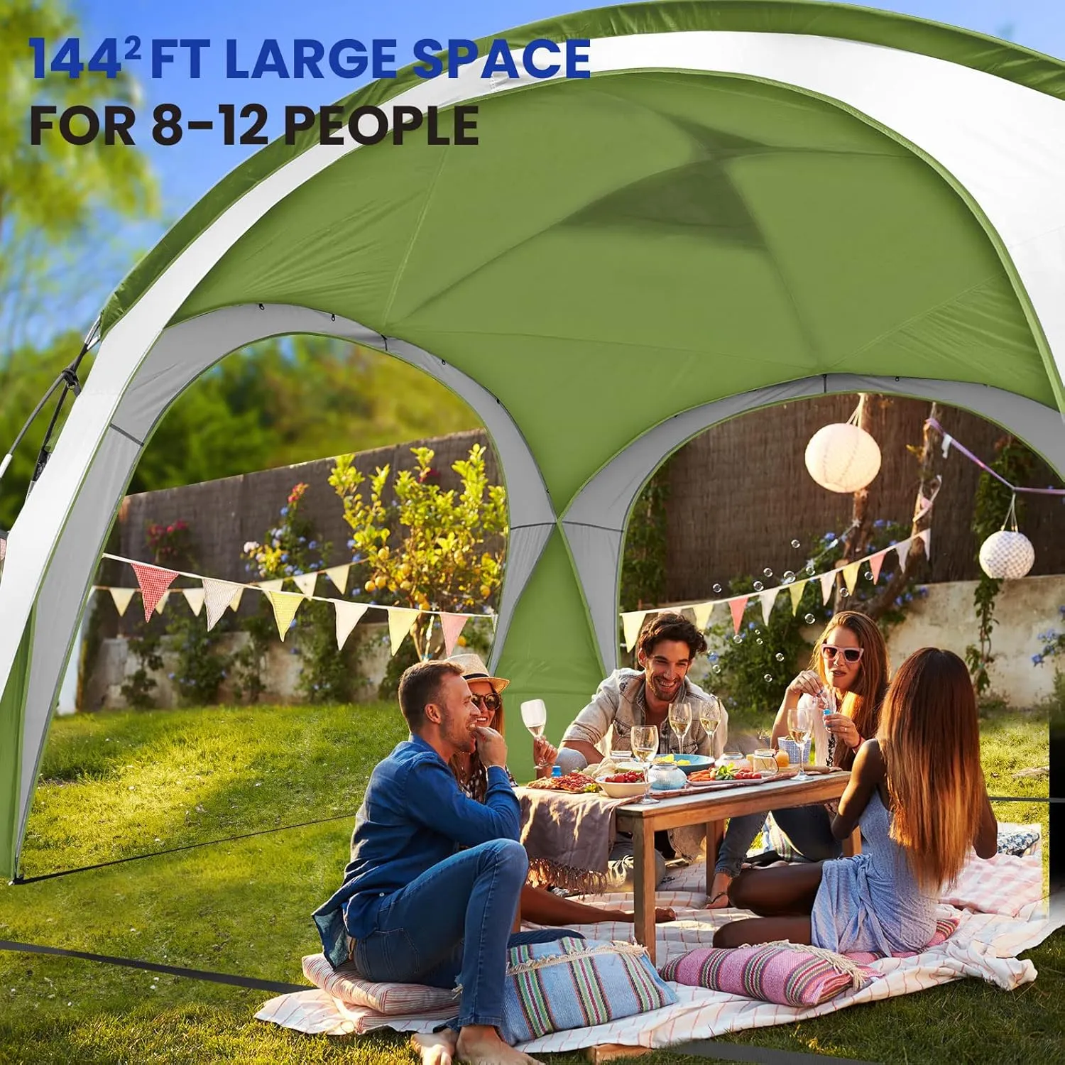 Beach Tent 12 X 12ft Large UPF50  Pop Up Canopy with 2-Pcs Side Wall, Sun Shelter Rainproof, Waterproof for Camping Trips, Backyard Fun, Fishing, Parties, Or Picnics(Green)