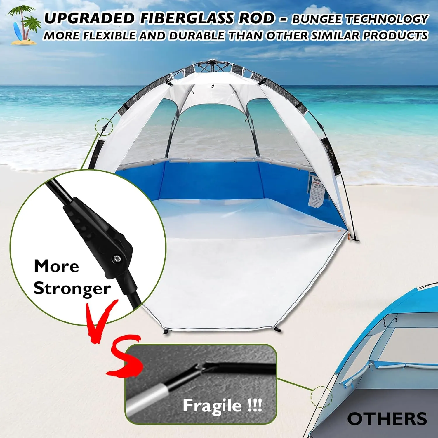 Beach Tent Pop Up Shade, Instant Beach Tents Sun Shelter with UPF 50  UV Protection, Lightweight & Easy Setup Tent 2-6 Person
