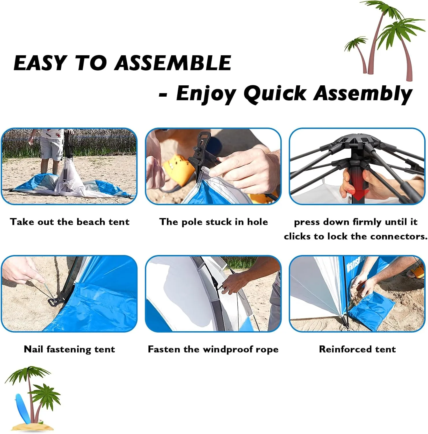 Beach Tent Pop Up Shade, Instant Beach Tents Sun Shelter with UPF 50  UV Protection, Lightweight & Easy Setup Tent 2-6 Person