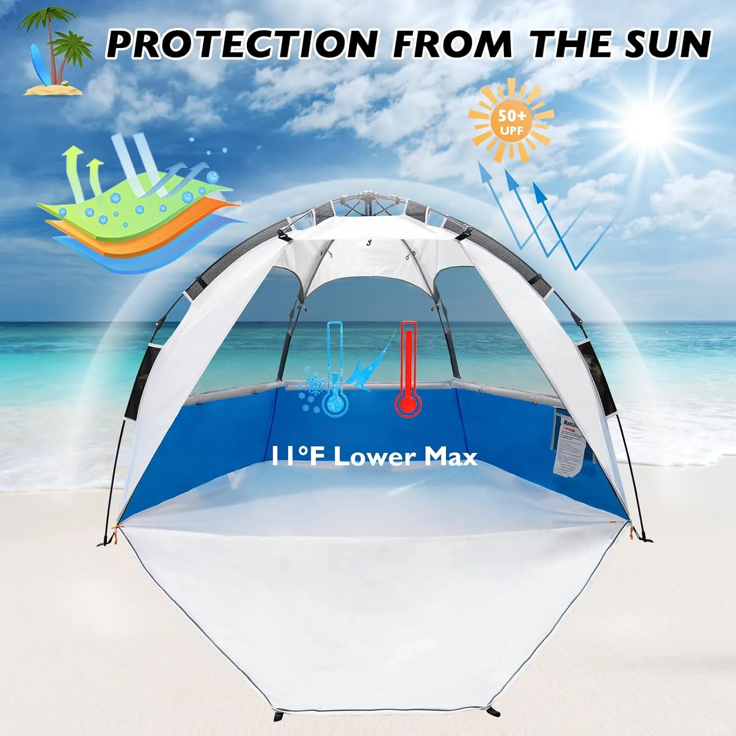 Beach Tent Pop Up Shade, Instant Beach Tents Sun Shelter with UPF 50  UV Protection, Lightweight & Easy Setup Tent 2-6 Person