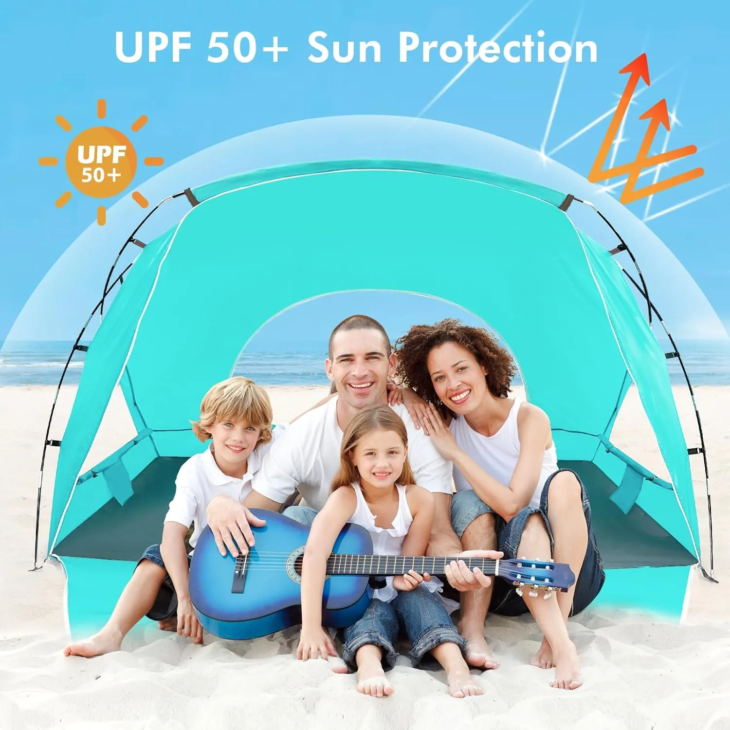 Beach Tent, Portable Sun Shelter for 2/3/4/6-8 Person with UPF 50  UV Protection, Easy Setup Waterproof Beach Shade Canopy Cabana for Family Outdoor and Picnics, Fishing with Carrying Bag