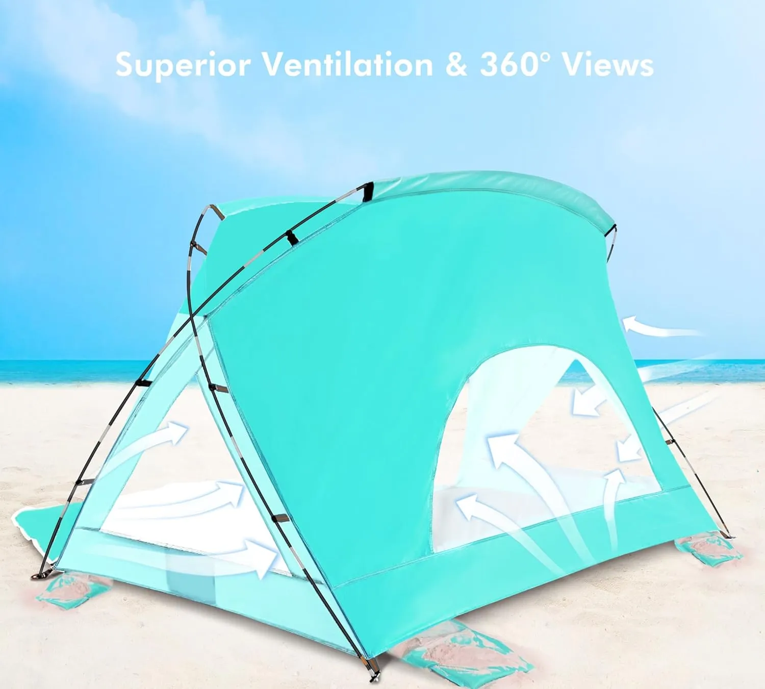 Beach Tent, Portable Sun Shelter for 2/3/4/6-8 Person with UPF 50  UV Protection, Easy Setup Waterproof Beach Shade Canopy Cabana for Family Outdoor and Picnics, Fishing with Carrying Bag