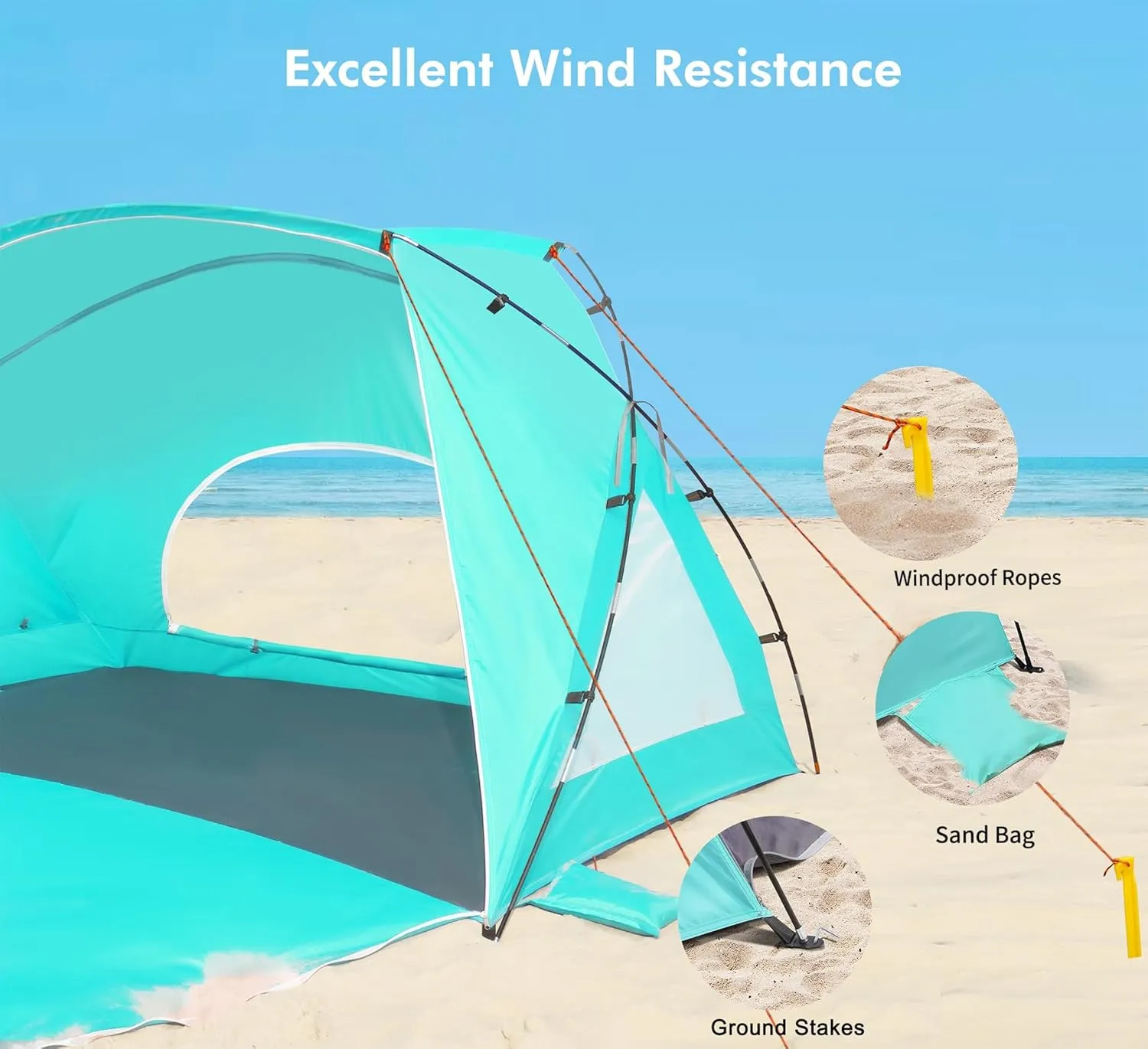 Beach Tent, Portable Sun Shelter for 2/3/4/6-8 Person with UPF 50  UV Protection, Easy Setup Waterproof Beach Shade Canopy Cabana for Family Outdoor and Picnics, Fishing with Carrying Bag