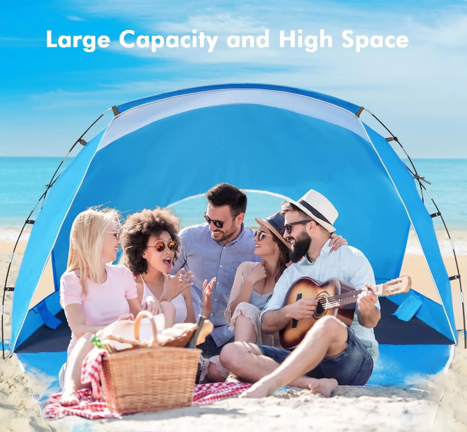 Beach Tent, Portable Sun Shelter for 2/3/4/6-8 Person with UPF 50  UV Protection, Easy Setup Waterproof Beach Shade Canopy Cabana for Family Outdoor and Picnics, Fishing with Carrying Bag