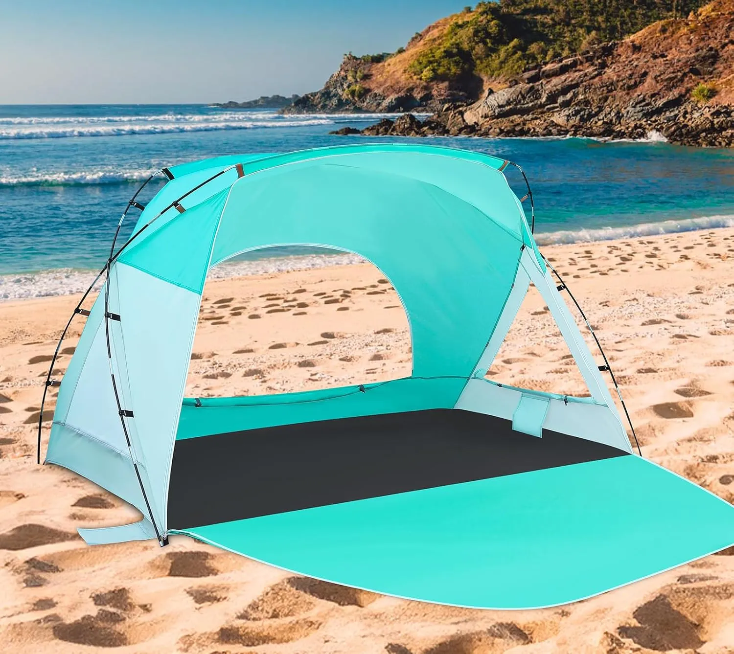 Beach Tent, Portable Sun Shelter for 2/3/4/6-8 Person with UPF 50  UV Protection, Easy Setup Waterproof Beach Shade Canopy Cabana for Family Outdoor and Picnics, Fishing with Carrying Bag