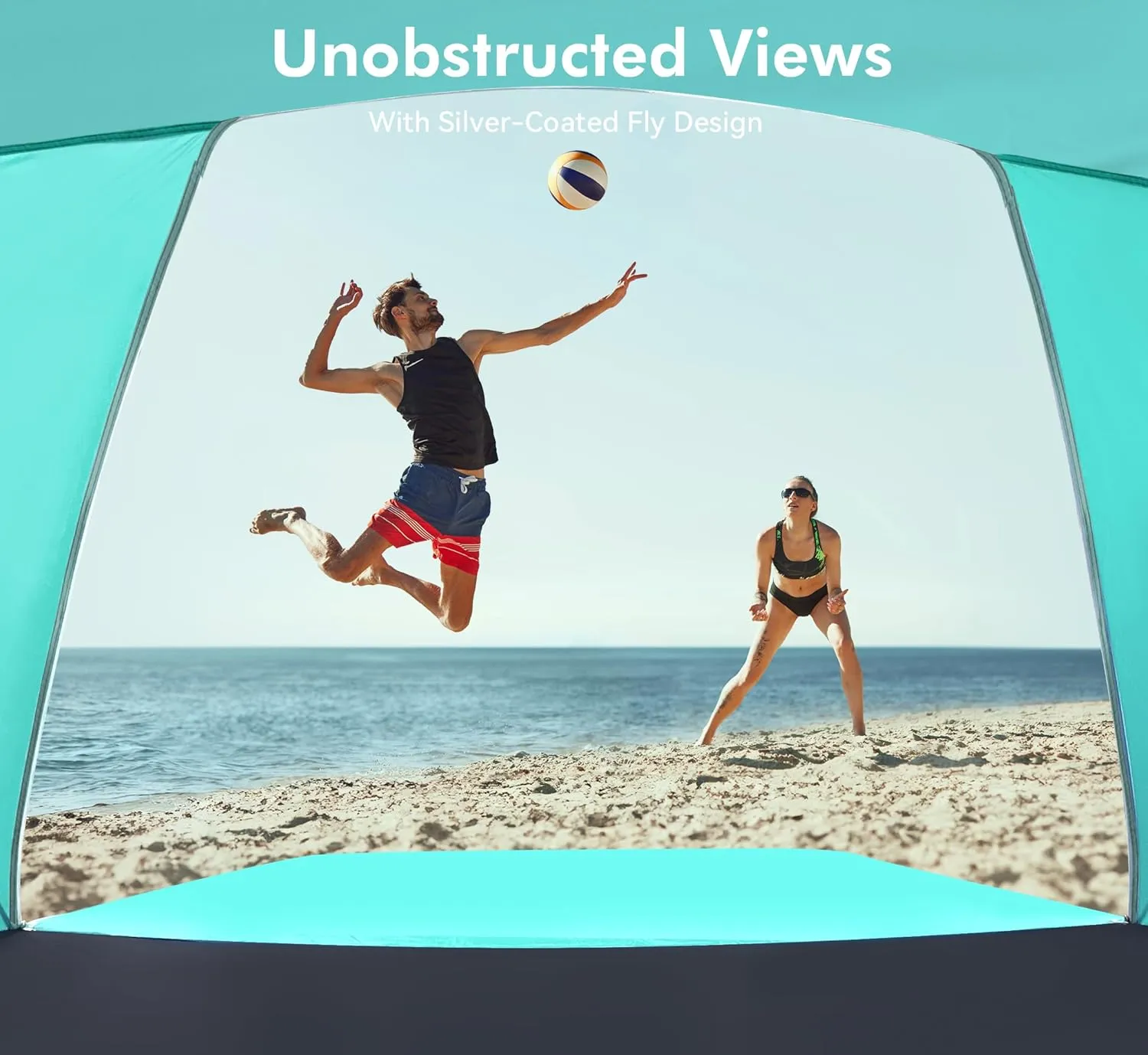 Beach Tent, Portable Sun Shelter for 2/3/4/6-8 Person with UPF 50  UV Protection, Easy Setup Waterproof Beach Shade Canopy Cabana for Family Outdoor and Picnics, Fishing with Carrying Bag