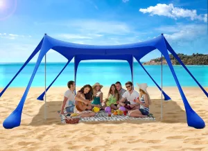 Beach Tent Sun Shelter, Portable Sun Canopy UPF50  Outdoor Shade with 4 Stability Poles and 8 Sandbags, 10 x 10ft, Sand Shovel, Ground Pegs and Carry Bag for Beach, Camping, Fishing, Picnics