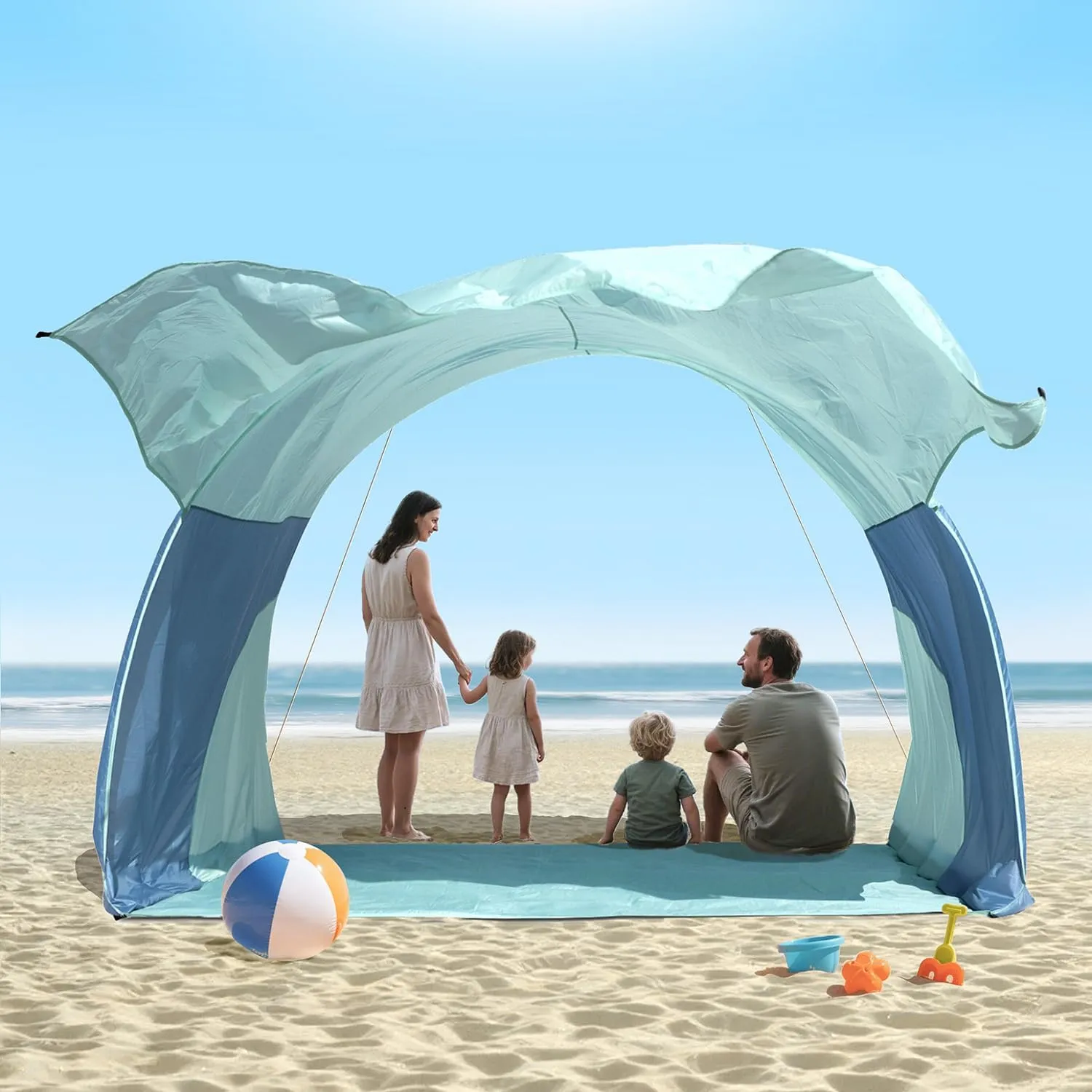 Beach Tent Sun Shelter with UPF50  Protection, One-Person Setup, Wind-Supported & Sandbag Stable, 7.5ft Tall, Portable Beach Shade Canopy for 3-6 People