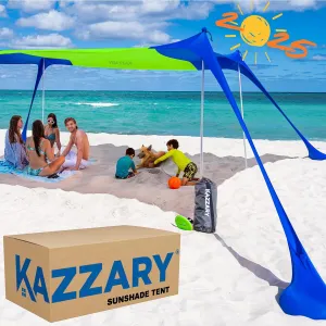 Beach Tent UPF50  Sun Shade Canopy with Sandbags, 4 Stability Poles, Ground Pegs, Flying Disc Sand Shovel, Lightweight Sunshade Shelter, 7ft Tall for Outdoor Trips, Camping and Sports