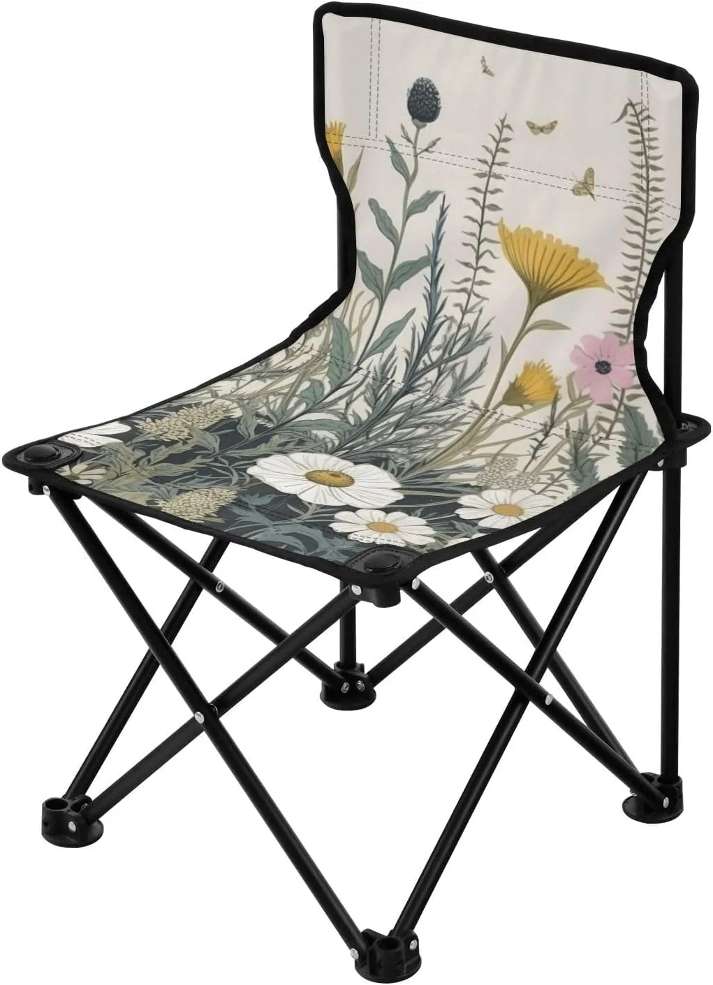 Beautiful Flowers Portable Outdoor Folding Chair Anti-Slip Padded Oxford Cloth Stool Camping Chair Small for Beach Hiking Fishing Gardening Quad Camp Chair