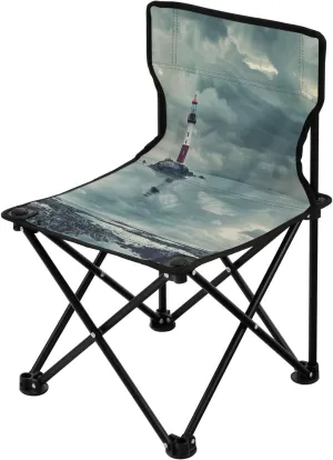 Beautiful Lighthouse Portable Outdoor Folding Chair Anti-Slip Padded Oxford Cloth Stool Camping Chair Small for Beach Hiking Fishing Gardening Quad Camp Chair