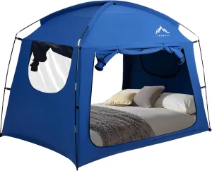 Bed Tent for Indoor Portable Light Reducing Twin Size Canopy Tents Breathable Lightweight Private Space for Bed(Blue)