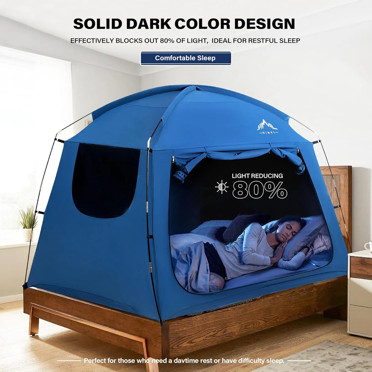 Bed Tent for Indoor Portable Light Reducing Twin Size Canopy Tents Breathable Lightweight Private Space for Bed(Blue)