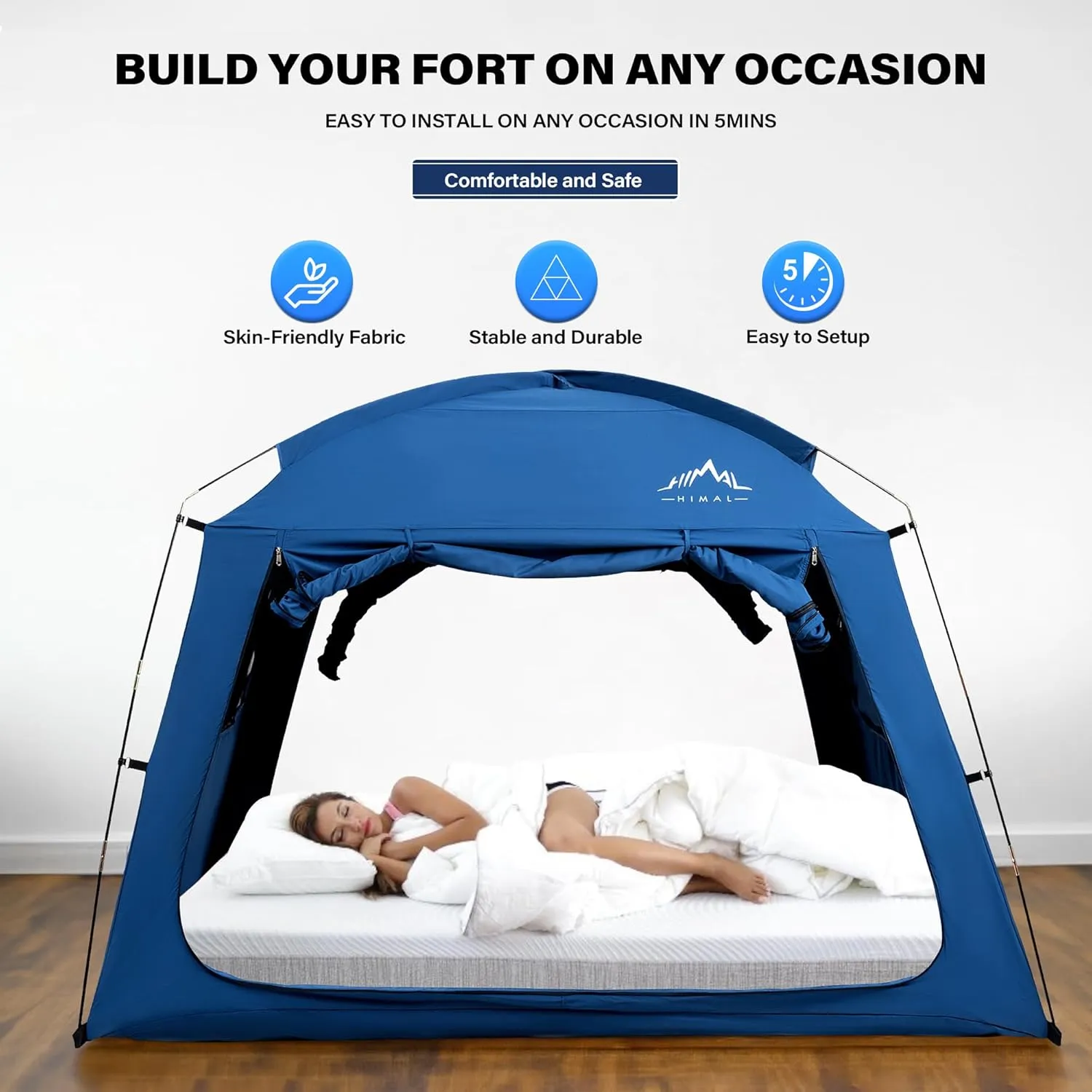 Bed Tent for Indoor Portable Light Reducing Twin Size Canopy Tents Breathable Lightweight Private Space for Bed(Blue)