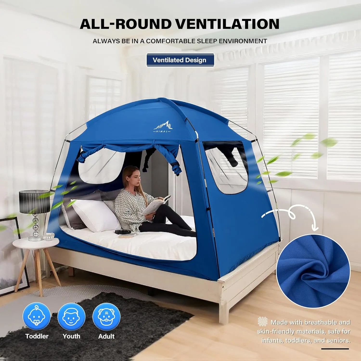 Bed Tent for Indoor Portable Light Reducing Twin Size Canopy Tents Breathable Lightweight Private Space for Bed(Blue)