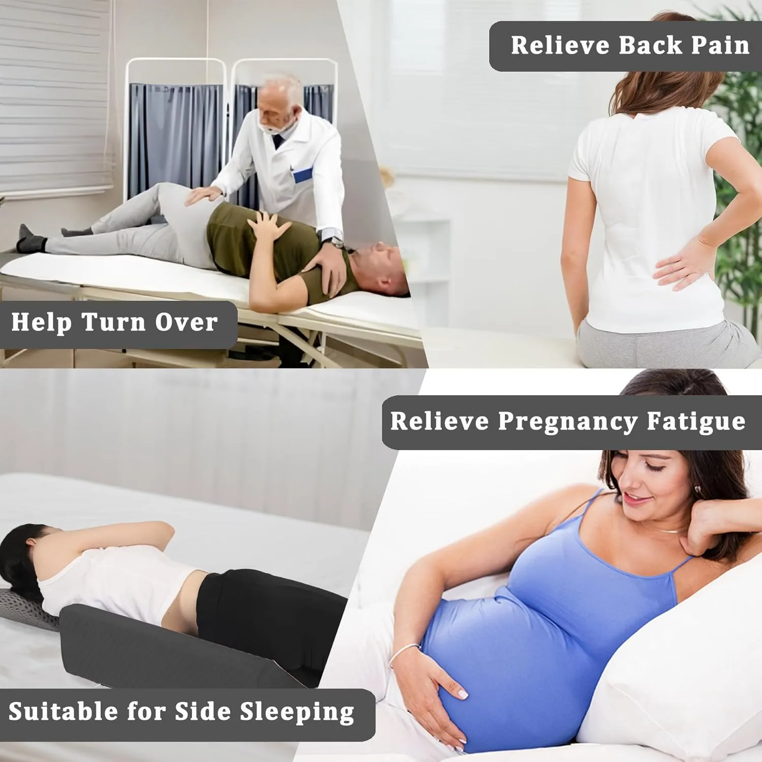 Bed Wedge Pillow for Side Sleeping Sponge Filled Body Positioning Triangle Pillow Suitable for Pregnancy and Surgery Prevent Bed Sore for Leg and Back Support with Pillow Case (Gray)