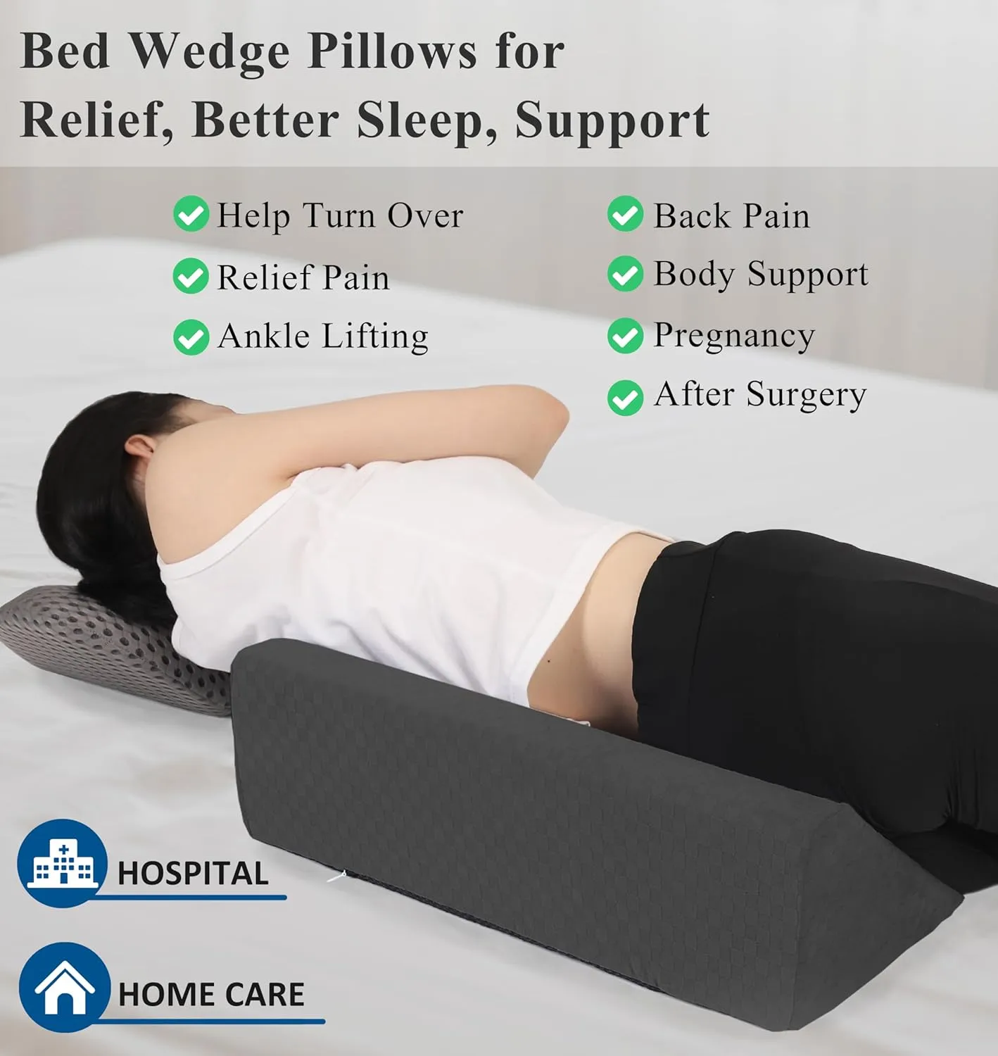Bed Wedge Pillow for Side Sleeping Sponge Filled Body Positioning Triangle Pillow Suitable for Pregnancy and Surgery Prevent Bed Sore for Leg and Back Support with Pillow Case (Gray)