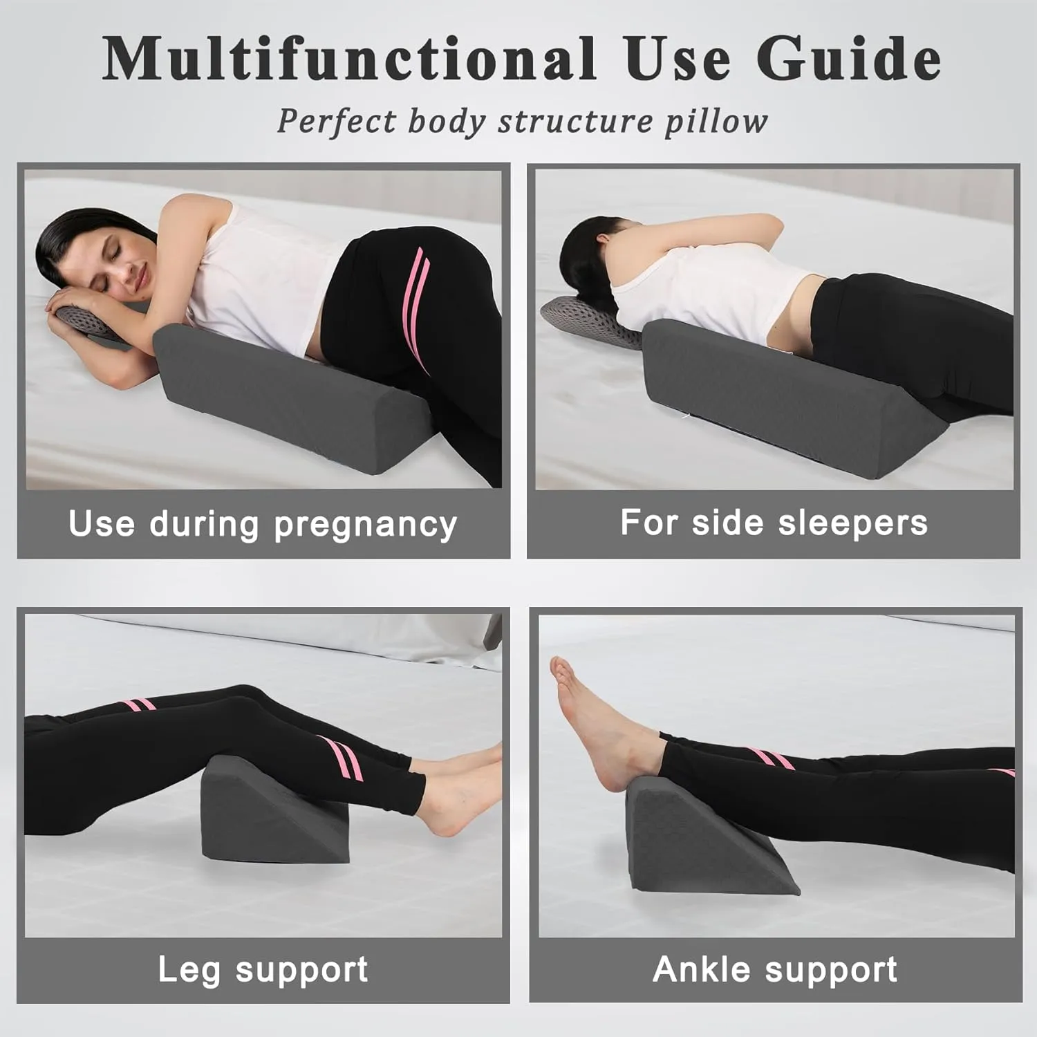 Bed Wedge Pillow for Side Sleeping Sponge Filled Body Positioning Triangle Pillow Suitable for Pregnancy and Surgery Prevent Bed Sore for Leg and Back Support with Pillow Case (Gray)