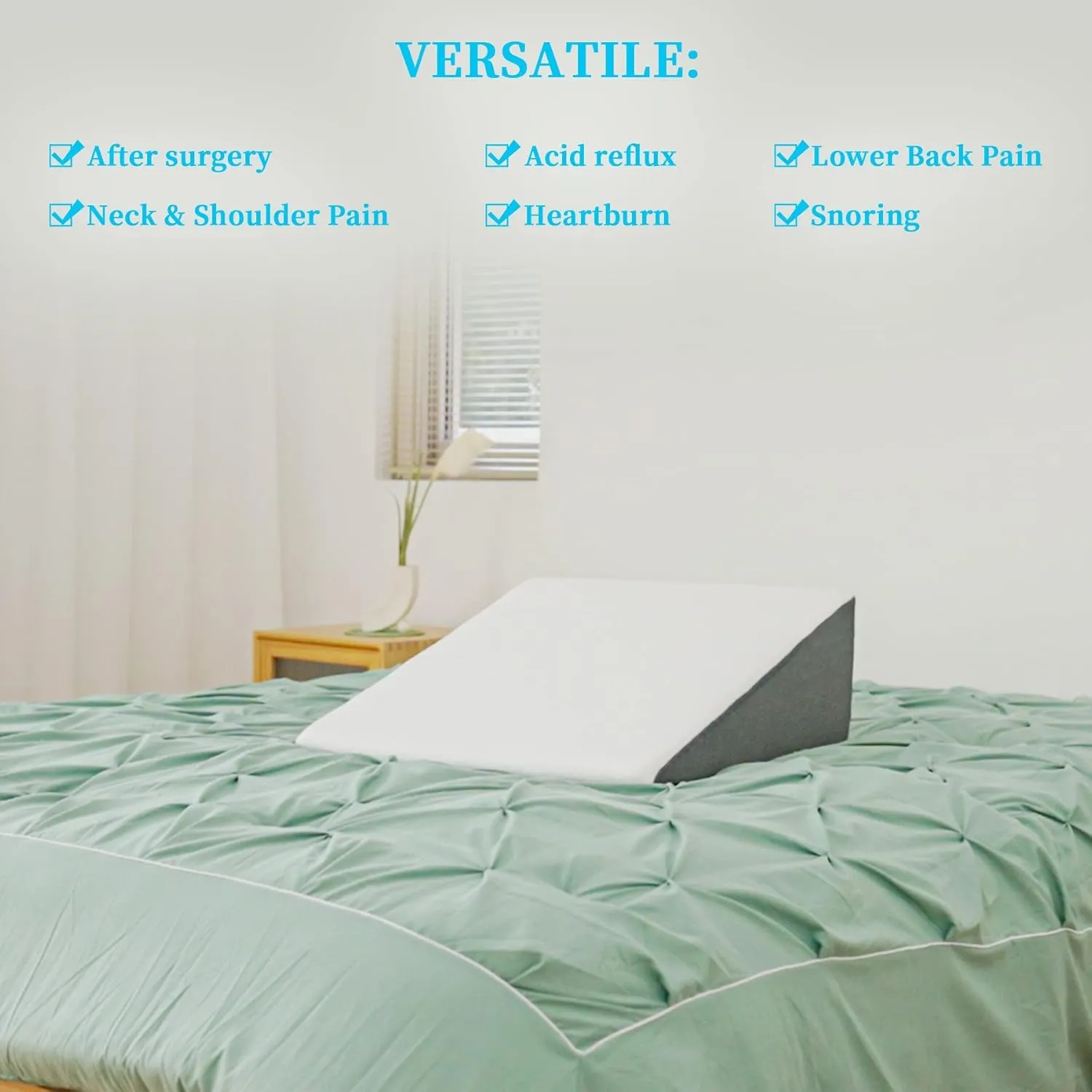 Bed Wedge Pillow for Sleeping, 10" 24" 24" Triangle Pillow Wedge, Cooling Memory Foam Top, Elevated Support Wedge Pillow - Removable Washable Cover