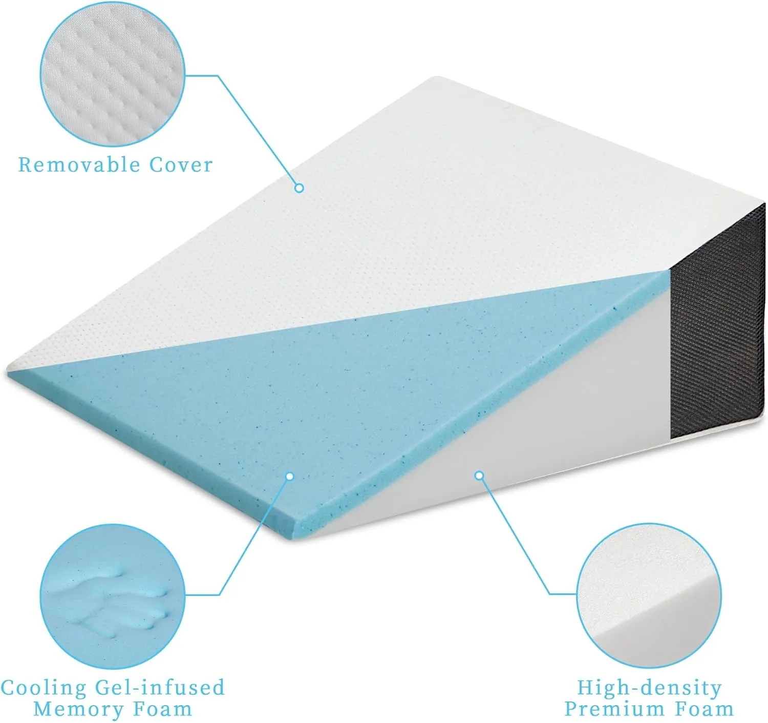 Bed Wedge Pillow for Sleeping, 10" 24" 24" Triangle Pillow Wedge, Cooling Memory Foam Top, Elevated Support Wedge Pillow - Removable Washable Cover