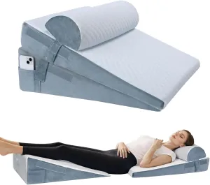Bed Wedge Pillow for Sleeping, 3 Pcs Adjustable Height 4.5&7.5&12 Inch Triangle Pillow Wedge for Post Surgery, Acid Reflux, Snoring, Legs Pain Relief