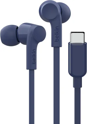 Belkin SoundForm Wired Earbuds with USB-C Connector, in-Ear Earphones w/Microphone - USB-C Headphones for iPhone 16, iPhone 15, iPad mini, Galaxy S25, Google Pixel 9, Android, and More - Blue